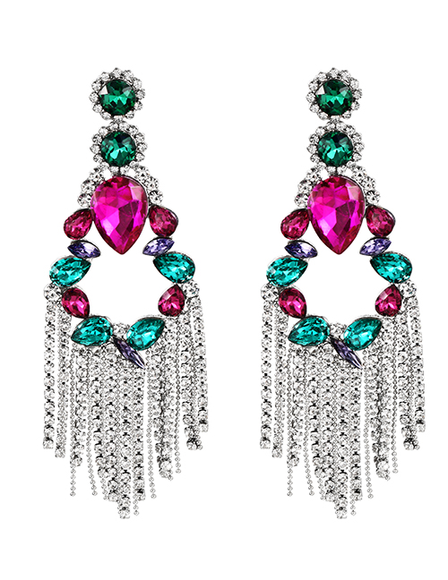 Fashion Color Alloy Diamond Waterdrop Tassel Stud Earrings
