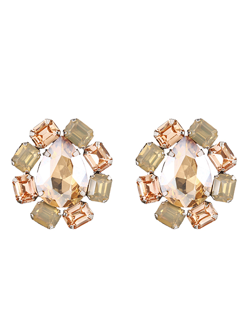 Fashion Champagne Alloy Diamond Geometric Stud Earrings