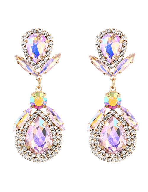 Fashion Light Pink Alloy Diamond Drop Earrings