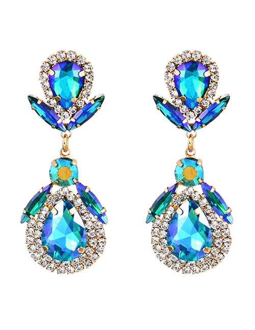Fashion Blue Alloy Diamond Drop Earrings