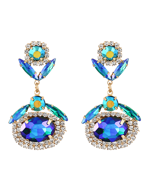 Fashion Blue Alloy Diamond Geometric Stud Earrings