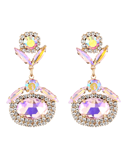 Fashion Light Pink Alloy Diamond Geometric Stud Earrings