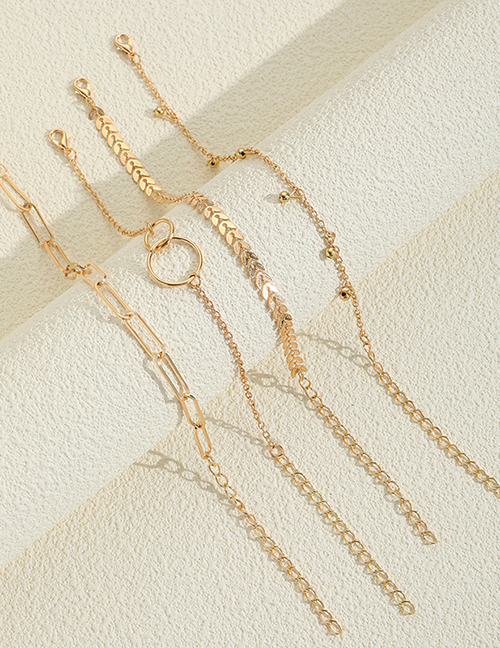 Fashion Gold Alloy Geometric Wheat Chain Ring Chain Anklet Set
