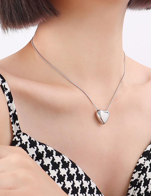 Fashion Steel Color Small Heart Necklace 40+5cm Titanium Steel Geometric Heart Necklace