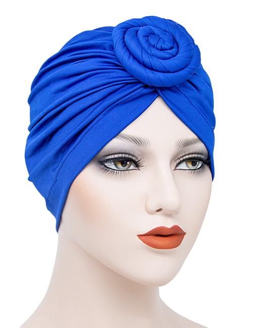 Fashion Royal Blue Milk Silk Knotted Pan Flower Pullover Cap