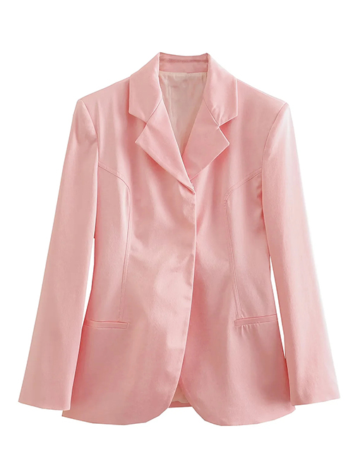 Fashion Pink Satin Lapel Pocket Blazer