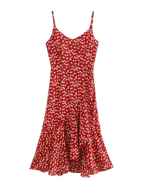 Fashion Red Printed Slip Dress