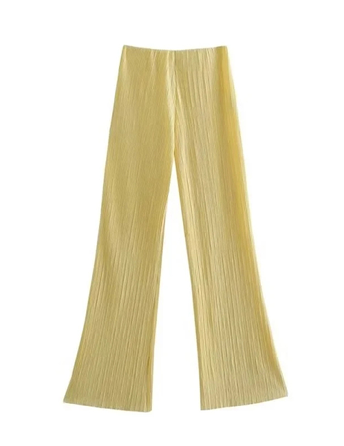 Fashion Yellow Ice Silk Crumpled Straight-leg Pants