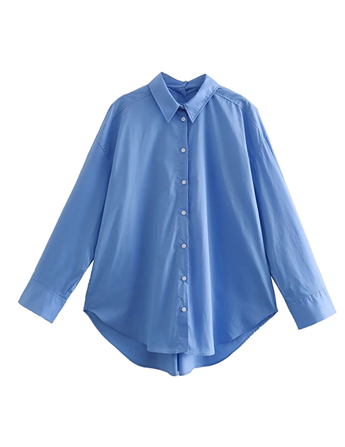 Fashion Dark Blue Cotton Buttoned Lapel Shirt