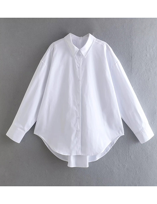 Fashion White Cotton Buttoned Lapel Shirt