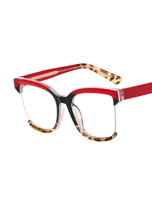 Fashion C6 Upper Red And Lower Leopard/anti-blue Light Pc Half Frame Square Large Frame Sunglasses