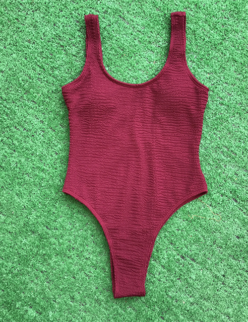Fashion Claret Solid Color Pit Strip One-piece Swimsuit