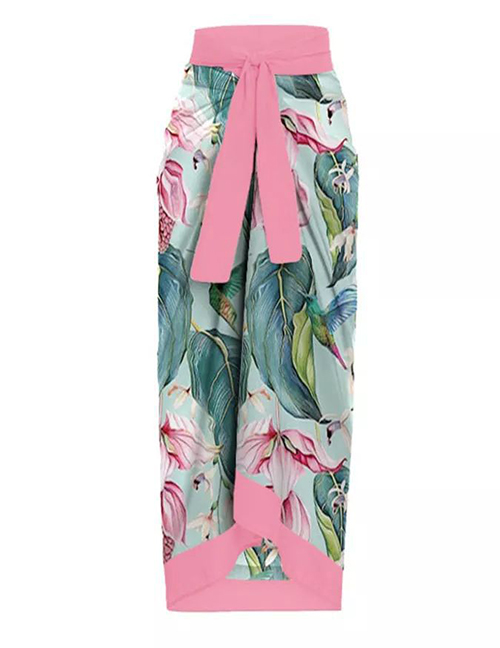 Fashion Pink Wrap Dress Polyester Print Knotted Skirt