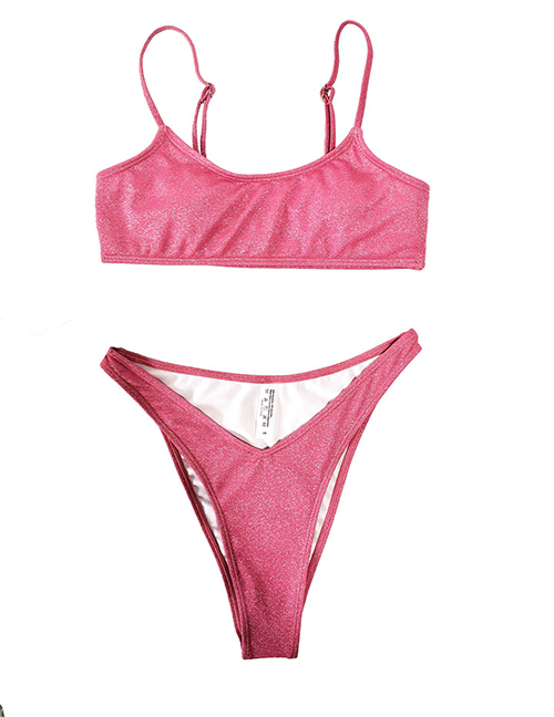 Fashion Pink Polyester Fine Glitter Swimsuit