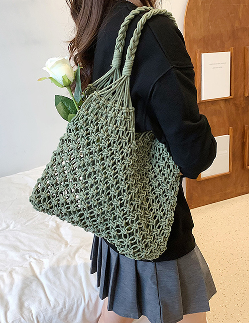 Fashion Green Cotton Rope Openwork Woven Shoulder Bag