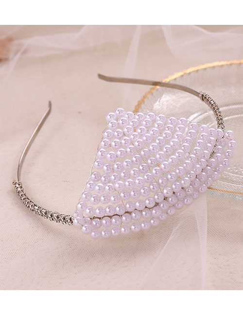 Fashion White Geometric Pearl And Diamond Braided Headband