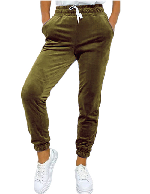 Fashion Armygreen Polyester Tie-up Trousers