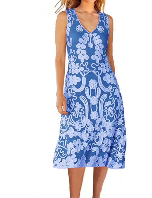 Fashion Blue Printed Tank Dress