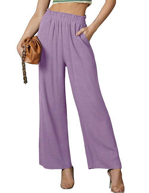 Fashion Purple Cotton And Linen Straight Trousers