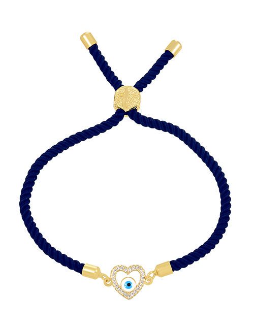 Fashion Navy Blue Bronze Zirconium Eye Heart Braided Bracelet