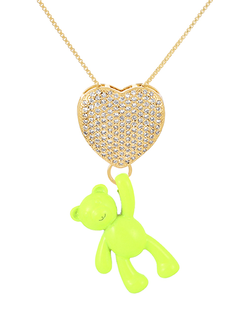 Fashion Fluorescent Yellow Bronze Zirconium Heart Bear Pendant Necklace