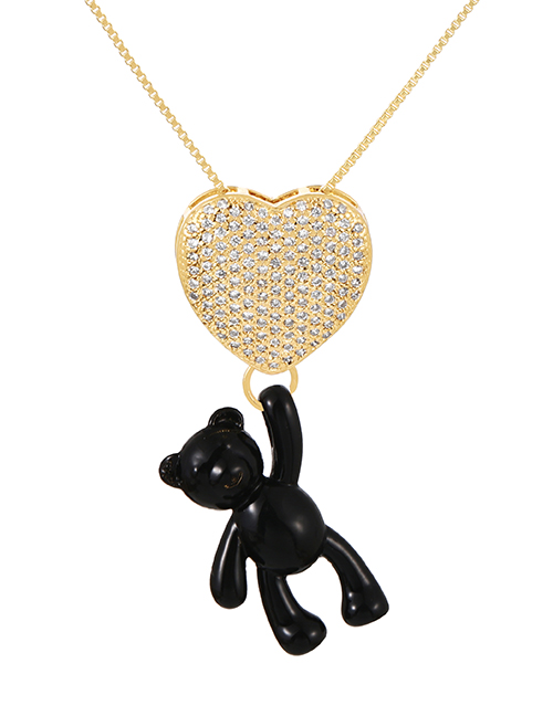 Fashion Black Bronze Zirconium Heart Bear Pendant Necklace