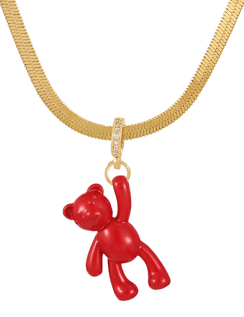 Fashion Red Titanium Bear Pendant Snake Necklace