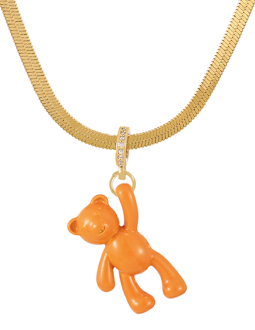 Fashion Orange Titanium Bear Pendant Snake Necklace