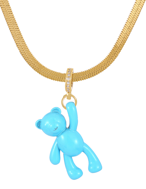 Fashion Light Blue Titanium Bear Pendant Snake Necklace