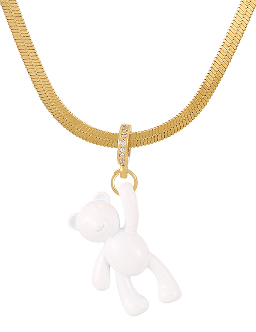 Fashion White Titanium Bear Pendant Snake Necklace