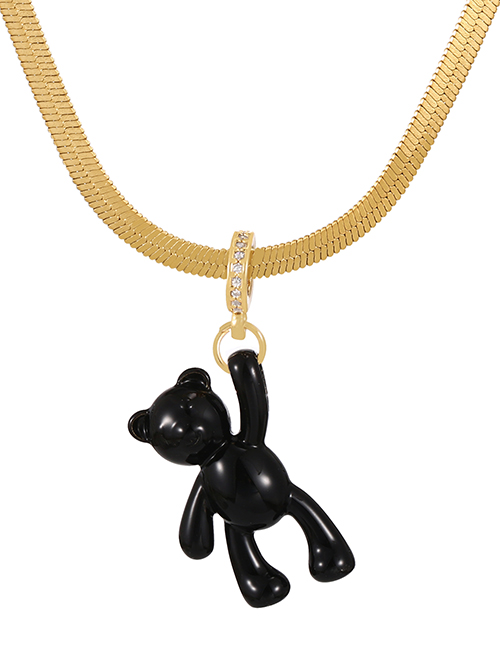 Fashion Black Titanium Bear Pendant Snake Necklace