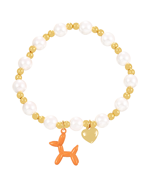Fashion Orange Pearl Copper Beaded Love Drop Oil Balloon Dog Bracelet