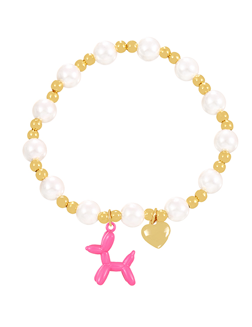 Fashion Pink Pearl Copper Beaded Love Drop Oil Balloon Dog Bracelet