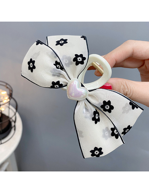 Fashion White Tie Grip Geometric Love Pearl Print Bow Grab Clip