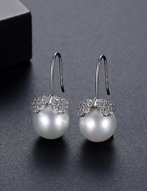 Fashion White Gold Copper Zirconium Shell Pearl Earrings