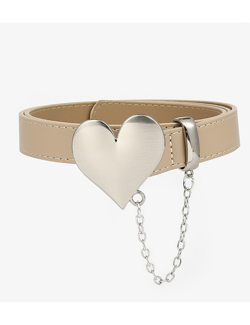 Fashion Cream Color Metal Heart Buckle Chain Wide Belt
