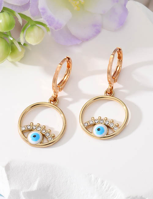 Fashion Gold Round Eyelashes Eye Ear Buckle Alloy Diamond Eye Earrings
