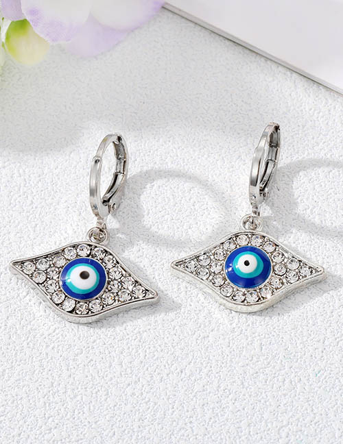 Fashion Geometric Teal Eye Silver Buckle Alloy Diamond Drop Oil Eye Earrings