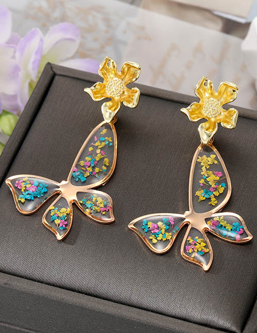 Fashion Color Butterfly Stud Earrings Alloy Floral Butterfly Flower Stud Earrings