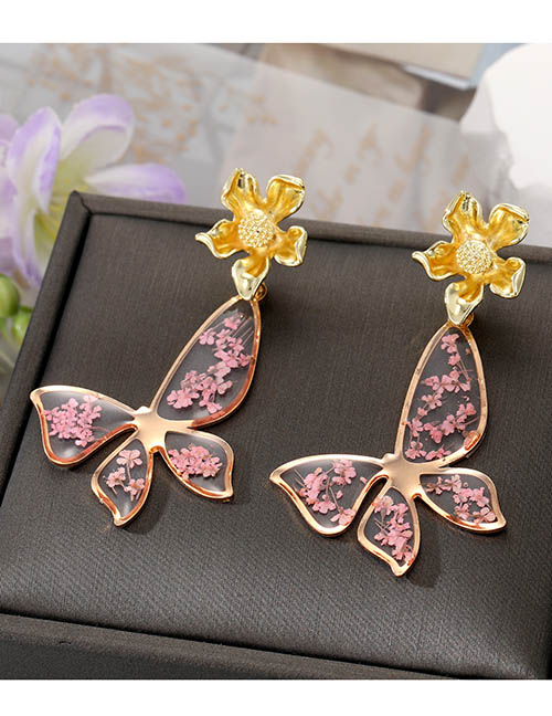 Fashion Pink Butterfly Stud Earrings Alloy Floral Butterfly Flower Stud Earrings