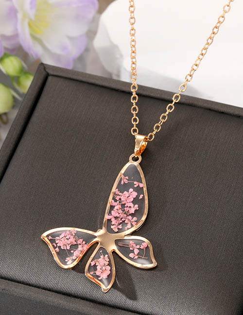 Fashion Pink Butterfly Necklace Alloy Floral Butterfly Flower Necklace