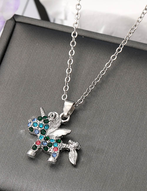 Fashion Fancy Diamond Silver Unicorn Alloy Diamond Unicorn Necklace