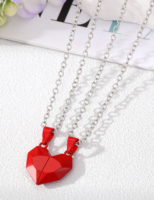 Fashion Double Red Heart (silver Chain) Alloy Magnetic Love Necklace Set