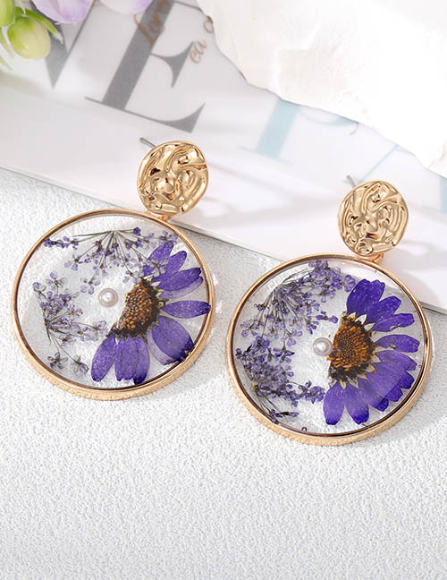 Fashion Purple Half Circle Pearl Flower Alloy Geometric Dried Flower Round Stud Earrings