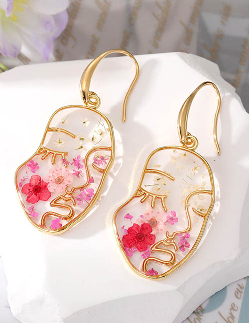 Fashion Pink Facebook Dried Flower Stud Earrings Alloy Face Dried Flower Stud Earrings