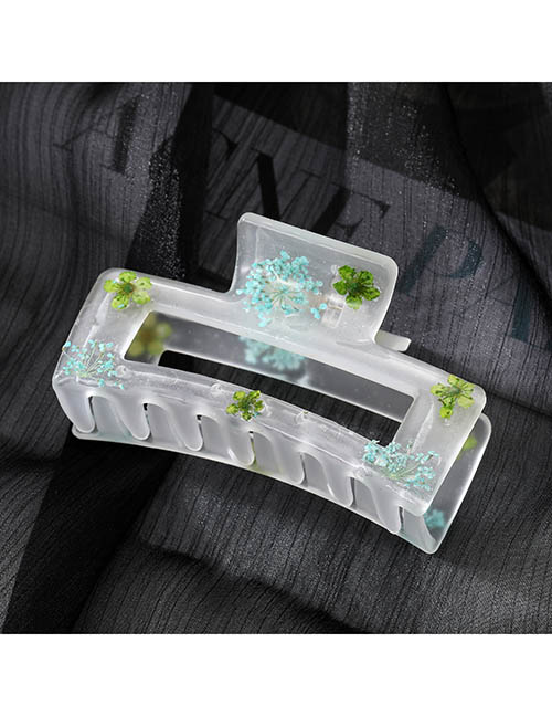 Fashion Green Floral Frosted Hair Clip Frosted Dried Flower Rectangular Gripper