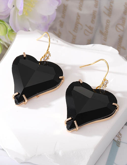 Fashion Black Heart Crystal Ear Hooks Geometric Heart Crystal Earrings