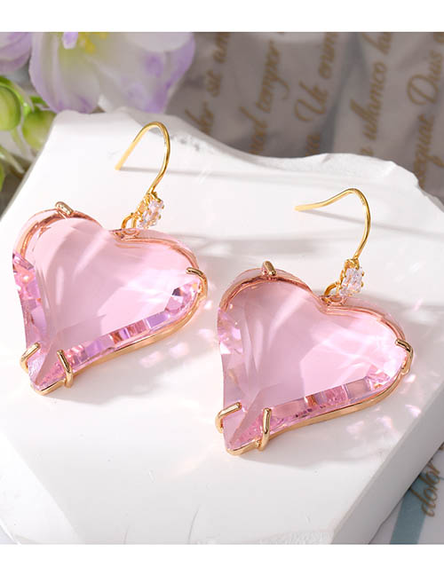 Fashion Pink Heart Crystal Ear Hook Geometric Heart Crystal Earrings