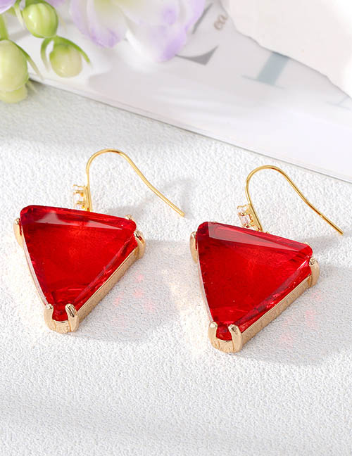 Fashion Red Crystal Triangle Crystal Earrings