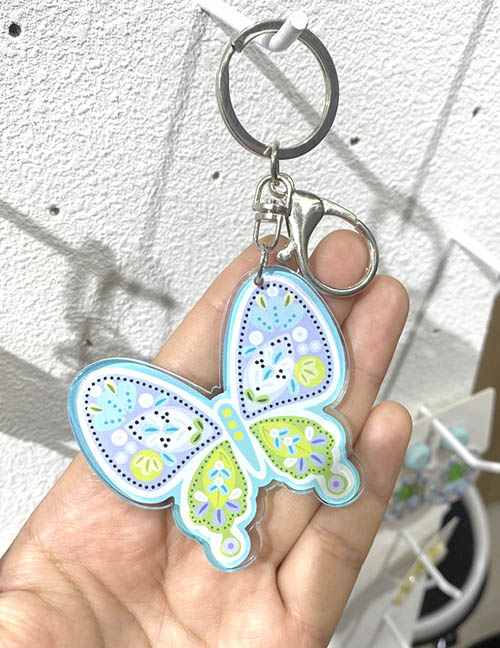 Fashion Blue-green Butterfly Resin Print Butterfly Keychain